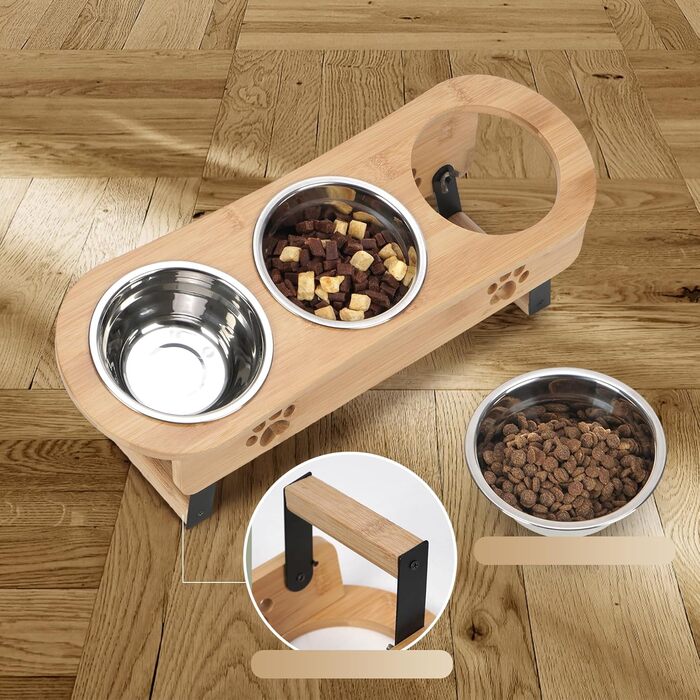 Підвищені годівниці для котів Optyuwah - набір 3 шт. з регулюванням висоти, з нержавіючої сталі, для води та корму, підходять для котів та маленьких собак, жовті