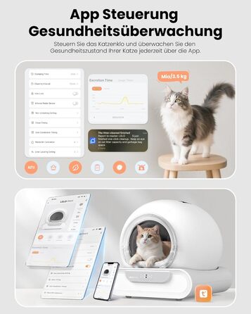 Автоматичний лоток для котів LELO PAWS, 65л, самоочищення, з контролем запаху, керування через APP, електричний, XXL, для кількох котів, білий