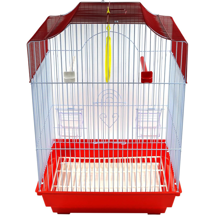 Клітка для птахів з годівницями, жердинами та гойдалками, 34,5x28x49,5 см, зелена (червона)