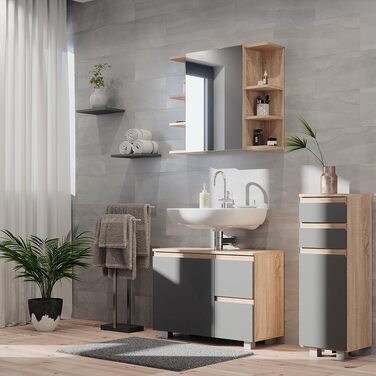 Пенал для ванної Vicco J-Shape, антрацит/дуб сонома, 30x95 см