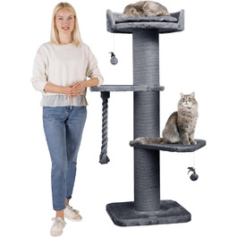 Котячий комплекс HAPPYPET Freddy 150 см для великих котів, міцний когтеточка для мейн-кунів, натуральний сизаль, стовпи 20 см, сірий, преміум-якість