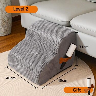 Сходинка для собак маленьких порід, плюшевий чохол, сходи для домашніх тварин, сходи для котів, пандус для собак до ліжка, дивану, авто, неслизька, з невеликим нахилом (48*40*30 см), сірий колір, 2 шт., 48*40*30 см