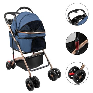 Дитяча коляска для собак та котів Homewell, складна, знімний кошик, сітчасте вікно, ремені на плече та тримач для напоїв, до 20 кг (блакитна)