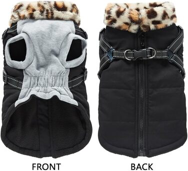 Зимова куртка для собак з інтегрованим шлейкою, водо- та вітронепроникна, теплий одяг для цуценят та собак середніх розмірів для активного відпочинку (ЧОРНИЙ, XXL)