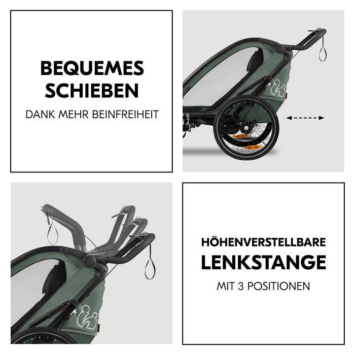 Hauck Bike N Walk Duo - 3в1 велопричіп для двох дітей з амортизацією, ручним гальмом та регульованими спинками (Dark Green)