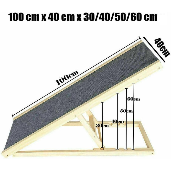 Сходинки для собак, складані, 100 см, регульована висота, дерев'яна рампа для собак, для дивана, авто, ліжка, з антиковзким покриттям