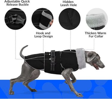 Водонепроникна куртка для собак на зиму, тепла жилетка для великих собак, флісова куртка з світловідбиваючими елементами, чорний колір, розмір XL