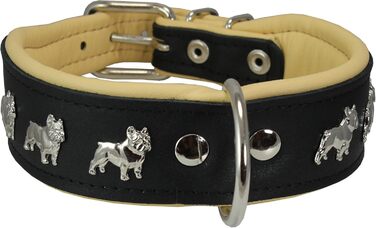 Шкіряний нашийник для собак Dogs My Love, м'який, з підкладкою, 33-39 см, 4,4 см, чорний/бежевий