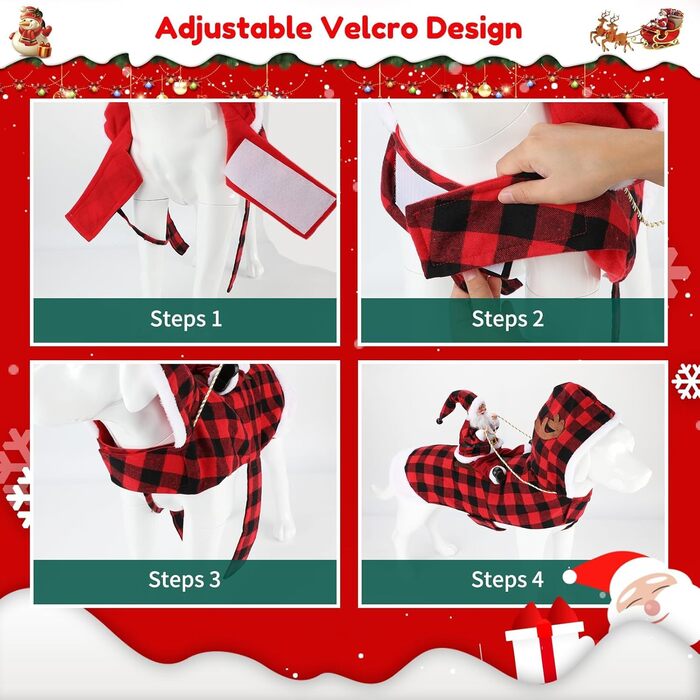 Костюм Святого Миколая для собак RANYPET, карнавальний костюм для собак, розмір M (обхват шиї 30-38 см, обхват грудей 46-57 см), в клітинку