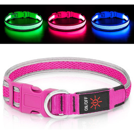 Світлодіодний нашийник для собак Bpawser, USB зарядка, рожевий, M, для середніх і великих порід, світиться для безпеки вночі