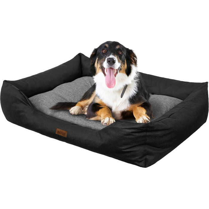 Лежак для собак DOGGY, льняна тканина, легкий догляд, високі борти, S, для маленьких порід, 67x54 см, графіт