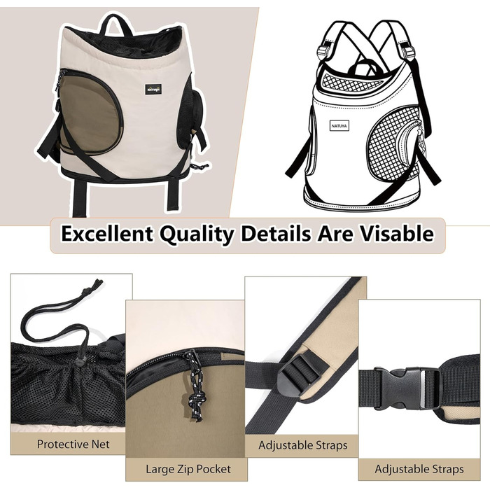 NATUYA Сумка-переноска для собак, переноска для тварин з м'якою підстилкою, 2 кишені на блискавці, для подорожей, прогулянок, переноска для собак з переднім доступом (Абрикосовий)