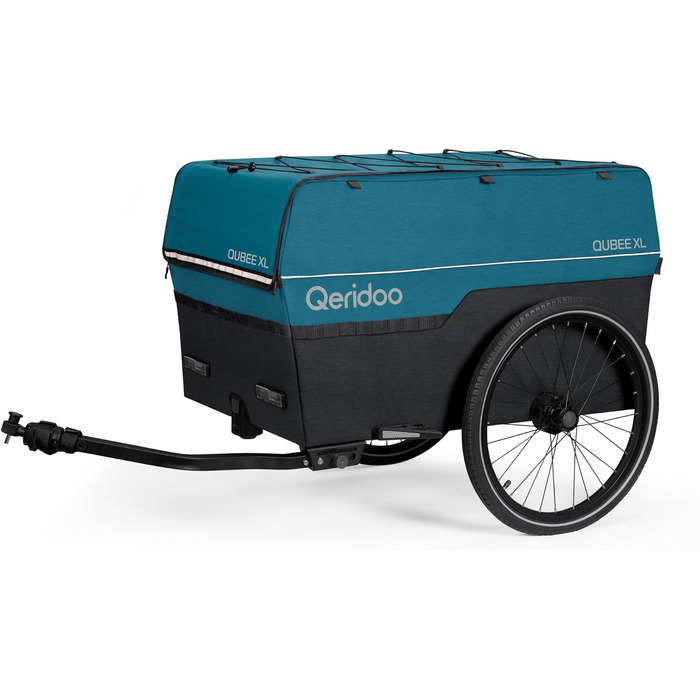 Qeridoo Qubee XL Petrol: Складаний вантажний причіп з об'ємом 220л та швидкою з'єднювальною рамою | Причіп для велосипеда & візок-валіза з повітряними шинами | Аксесуари для велосипеда | Велосипедний причіп