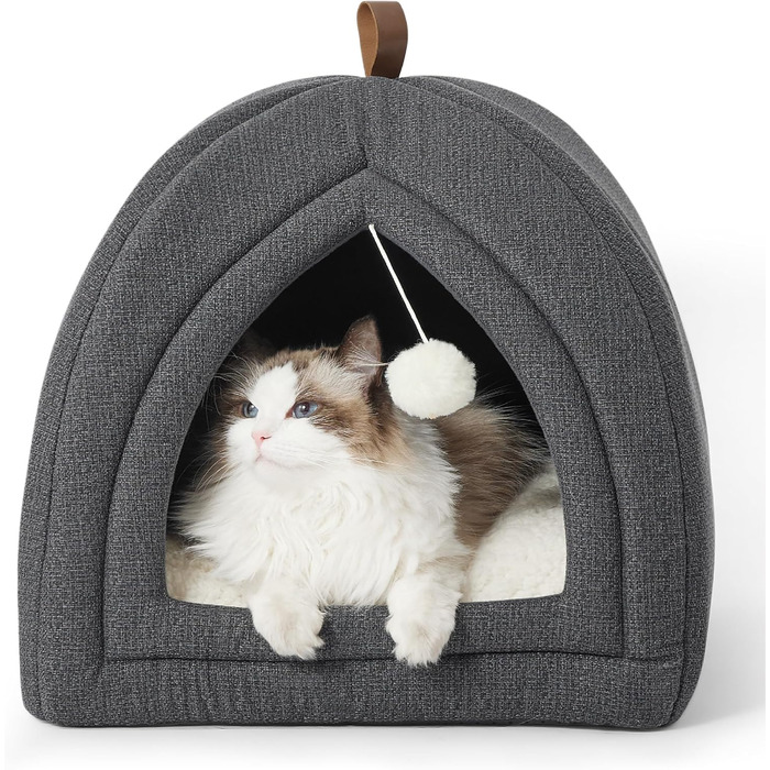 Кішка ліжко BEDSURE велике, 40x40x40 см, кішка печера, знімний плед Sherpa, іграшка, миється, темно-сірий