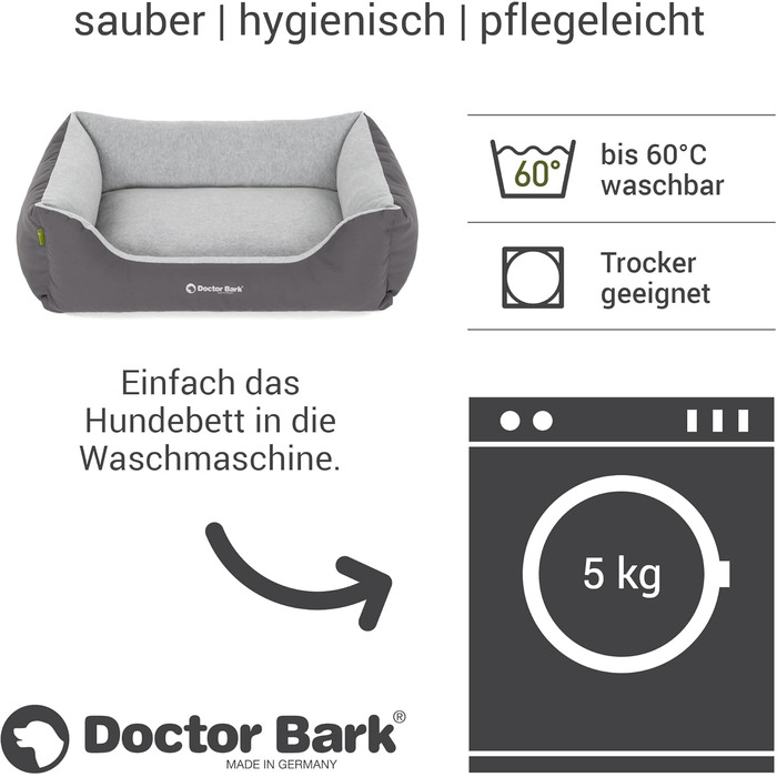 Ліжко для собак Doctor Bark - м'яке та пухнасте для середніх собак. Легко миється, міцне, затишне. Виготовлено в Німеччині, GreenLabel