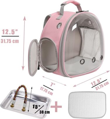 Побутова переноска для птахів, рюкзак-переноска для папуг, канарів, хвилястих папужок, до ветеринара, прозора капсула, від авіакомпанії Pink