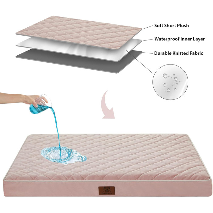 Ортопедичне собаче ліжко WNPETHOME XL, водонепроникне, рожеве, 104x69x10 см. Знімний, пральний чохол та антиковзаюча підкладка