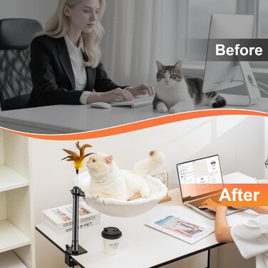 Крісло-гамак для кота Uross на стіл - 360° обертання та регулювання висоти, м'яка лежанка з 2 знімними чохлами, місце для сну для дому/офісу - використання протягом року (Бежевий)