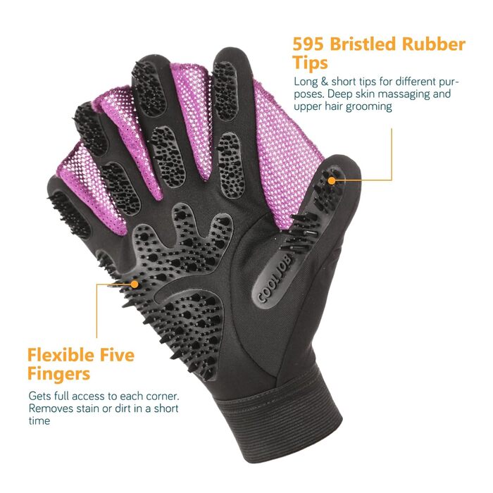 Рукавички для грумінгу COOLJOB, рукавички для миття шерсті тварин, рукавички для розчісування та видалення шерсті, для котів, собак, коней, кроликів (S-M)