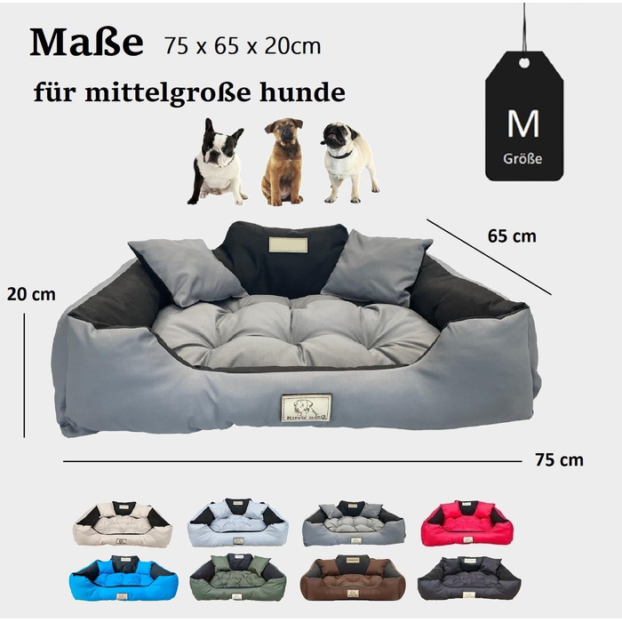 Крісло-ліжко для собак середніх порід KING DOG, 75 x 65 см, сіре, водонепроникне, з можливістю персоналізації (ім'я собаки)