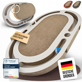 PAWZONE Драбина-крізь-стіну для котів, 72x45 см, двостороння, знімні елементи, іграшки, XXL картон, MDF, біла