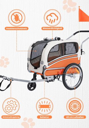 Причіп для собак SEPNINE® 2-в-1 для велосипеда та джоггінгу, до 30 кг, помаранчевий
