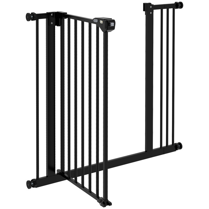 PawHut Door Gate Guard, Шлагбаум, 74-87 см, Сходові ворота для домашньої тварини, Ворота для собаки в т.ч. різні надставки, Захисні ворота без свердління, Метал, Пластик, Чорний | Аосом