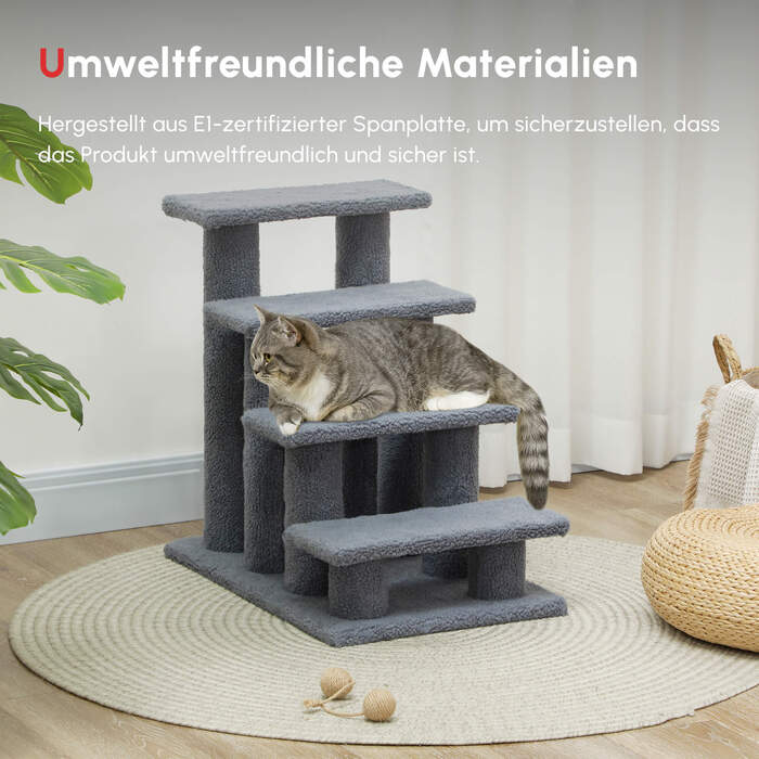 PawHut Pet Stairs Cat Stairs Сходи для собак 4 сходинки сірі 63.5x43x60см для кішок і собак, ідеально підходять для людей похилого віку та маленьких тварин