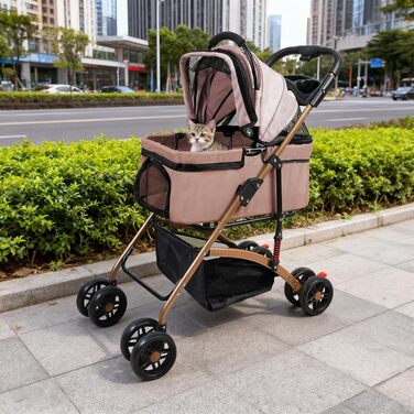 Дитяча коляска для собак та котів Homewell, складана, знімний кошик, сітчасті вікна, ремені на плече та тримач для напоїв, до 20 кг (хакі)