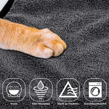 Рушник для собак з мікрофібри, сірий, XL. Швидковисихаючий, з клямками та регульованою стрічкою. Для великих, середніх та маленьких собак