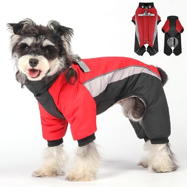 Зимовий теплий одяг для собак, куртка, регульована, водонепроникна, на 4 лапи, комбінезон для домашніх тварин з кільцем D та світловідбиваючими смугами для собак маленьких та великих порід (Чорно-сірий, ) (чорний / червоний, L)