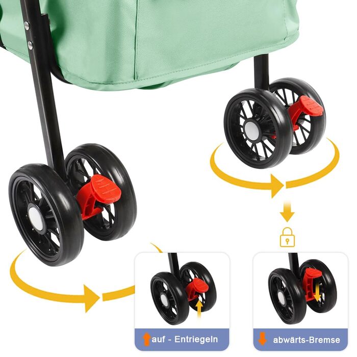 Складаний візок для тварин, 4 колеса, для собак/котів, цуценят, 50 x 70 x 95 см (м'ятний)