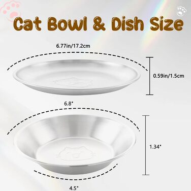 Миски для котів з нержавіючої сталі, 17,3 см, для кошенят та дрібних тварин, 2 шт.