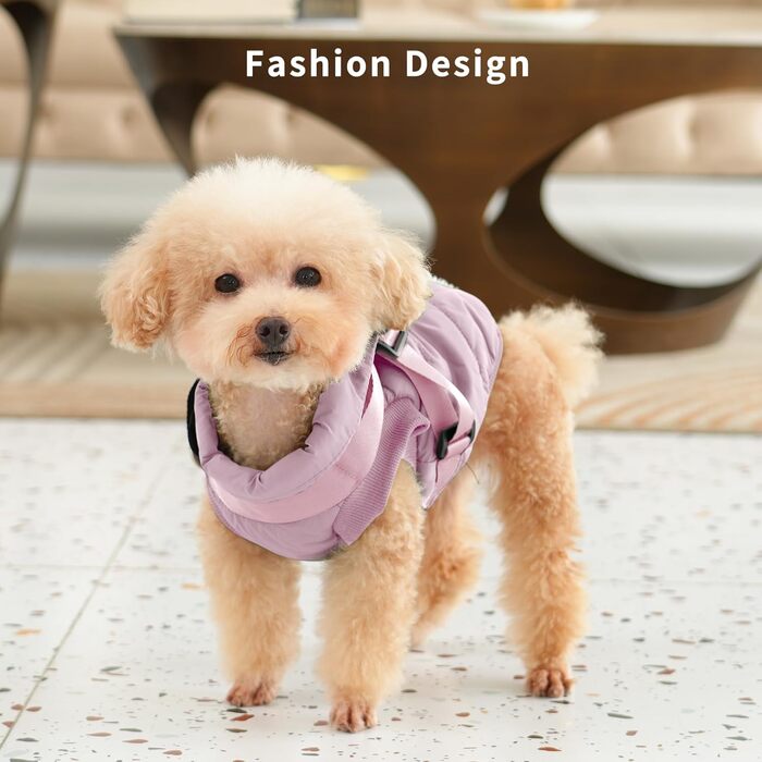 Тепла куртка для цуценят на шлейці, рожева, XS. М'яка, вітронепроникна жилетка для маленьких собак, тепла підкладка з флісу. (1 шт.)