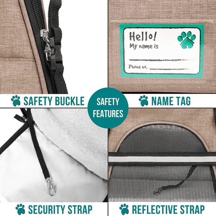 PetAmi Преміум переноска для тварин, схвалена авіакомпаніями | м'яка, вентильована, комфортна, з функціями безпеки | для котів, собак та інших домашніх тварин, середніх розмірів, коричнево-сіра, велика (19.5'L x 10.2'W x 12'H)