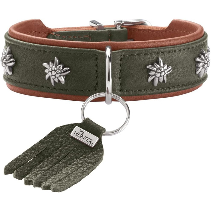 Льорочка для собак HUNTER München, шкіряна, зелено-коричнева, з вишуканими деталями, м'яка та міцна, для догляду за шерстю, екологічна, Made in Germany, розмір 42