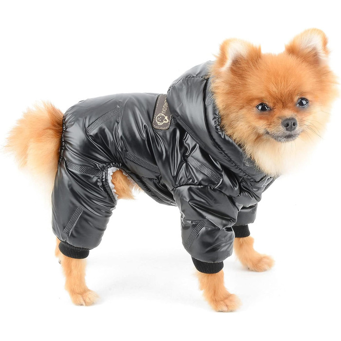 PAIDEFUL Зимовий теплий пуховик для собак - куртка з капюшоном, водонепроникна, для чихуахуа та інших маленьких порід, чорний, S (довжина спини 20 см, обхват грудей 32 см)