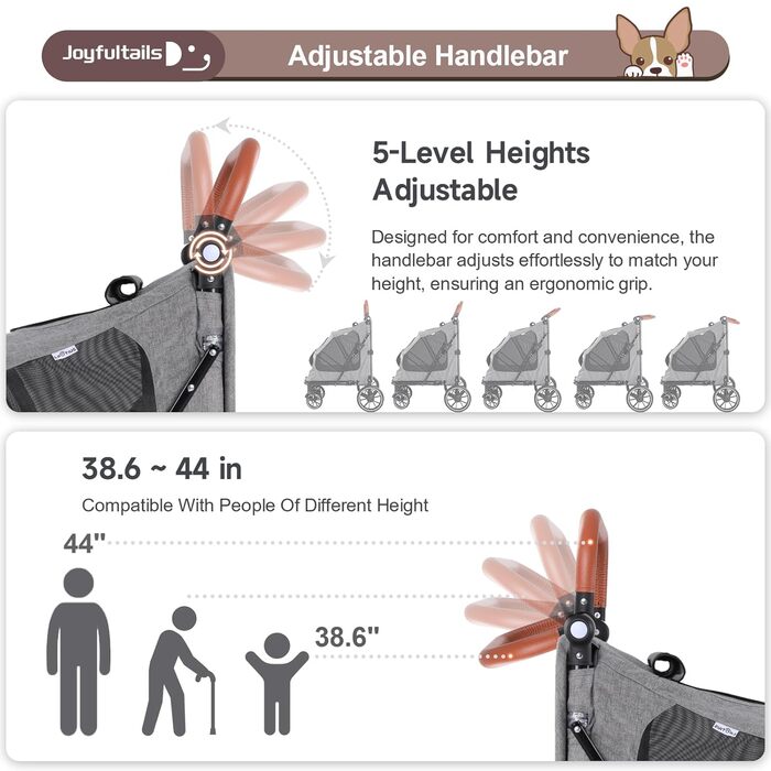 Візок для собак до 50 кг, складний, для великих та середніх собак, візок для котів, вантажний візок для собак з 4 колесами, регульована ручка