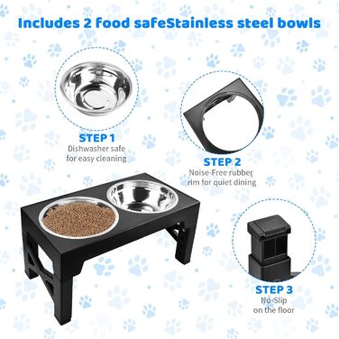 Підвищена годівниця для собак та котів, складна, регульована по висоті, для маленьких, середніх та великих порід
