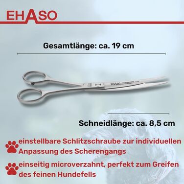 Ножиці для собак EHASO, преміум-якість, нержавіюча сталь, вигнуті, 19 см, матові