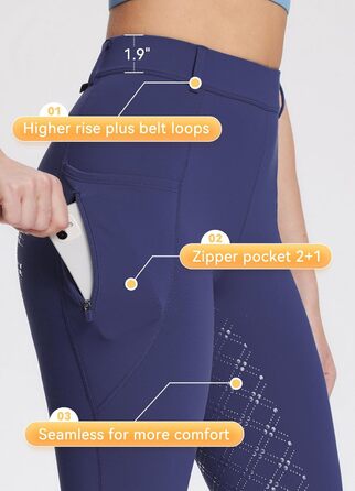 Жіночі зимові штани для їзди верхи Baeaf з флісу, з вобезом, з кишенями на блискавці (M, Navy)