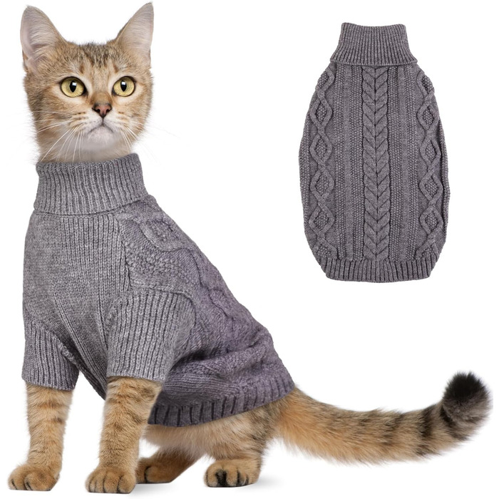 Теплий пуловер для кота/собаки Hjumarayan, сірий, розмір S (37x28 см)