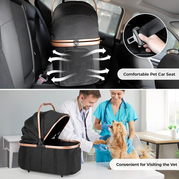 Візок для собак Mamizо 4-в-1, до 25 кг, з амортизаторами, складний, чорний