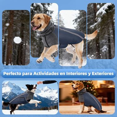 Зимовий одяг для собак SlowTon: тепла куртка з флісу, водонепроникна та вітронепроникна, з нашийником-гетром та світловідбиваючими смугами, регульована, для цуценят, темно-синій, розмір S