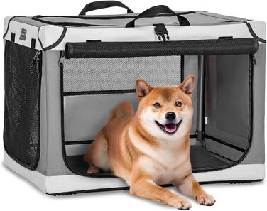 Складаний бокс для великих собак Petsfit, домашній та транспортний контейнер, регульований, світло-сірий, розмір L (76x50x49 см), міцна сітка