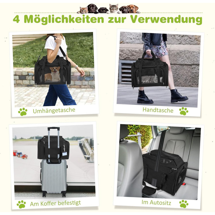 Транспортна сумка для кота/собаки TOFFCAEA, переноска для тварин, складана, чорна, 43 x 28 x 28 см