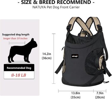 NATUYA Сумка-переноска для собак, переноска для тварин з м'яким дном, 2 кишені на блискавці, для подорожей, хаджінгу, переноска для собак з переднім доступом (Сірий)