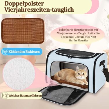 Транспортна сумка для котів та маленьких собак – складана, добре провітрювана переноска. Сумка для тварин з водонепроникною підкладкою для безпечного транспортування до ветеринара, у подорожах та в авто (Блакитна)