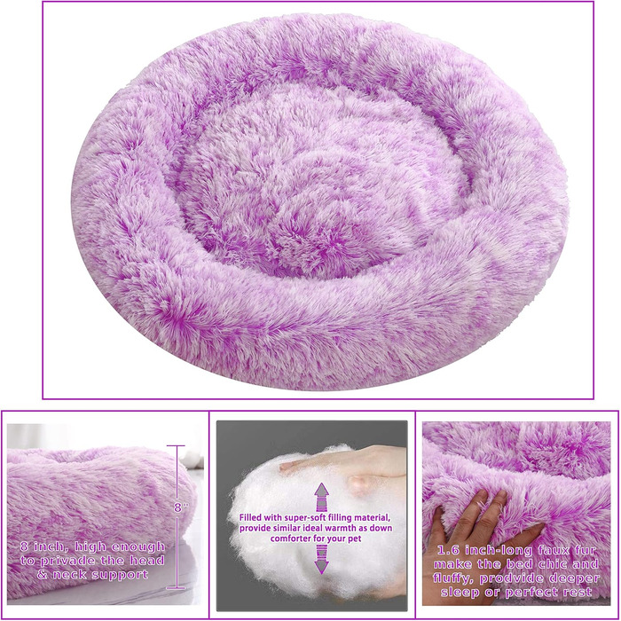 Крісло-гніздочко для собак XXL, кругле, знімний та пральний чохол, антистресове, штучне хутро, м'яке та затишне ліжко для домашніх тварин (100 см, фіолетовий)