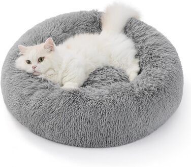Кругле ліжко для котів та собак BEDSURE, Ø 50 см, плюшеве, сіре, 50x50x13 см